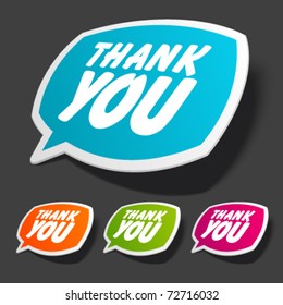 Vector thank you message stickers set. Transparent shadow easy replace background and edit colors.