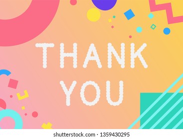 Vector thank you phrase in wavy fantasy effect font. Trendy geometric decoration on background. Gratitude and appreciation concept