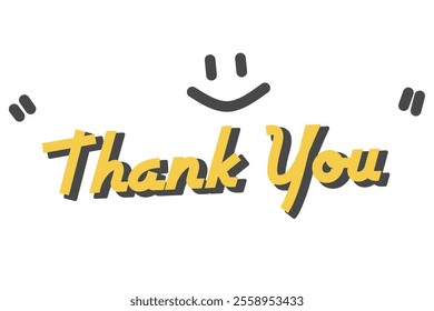vector thank you with smile emoticon. thank you sticker with smile.