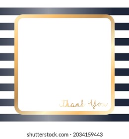 Vector of thank you text, in gold, with gold frame, black and white stripes and copy space. greetings card with message, design template concept digitally generated image.