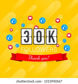 Vector thanks design template for network friends and followers. Thank you 30K followers card. Image for Social Networks