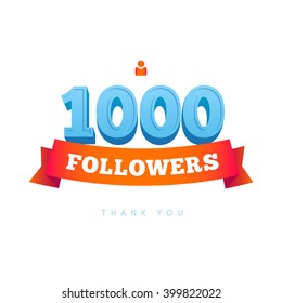 Vector thanks design template for network friends and followers. Thank you 1000 followers card. Image for Social Networks. Web user celebrates a large number of subscribers or followers.