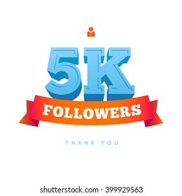 Vector thanks design template for network friends and followers. Thank you 5000 followers card. Image for Social Networks. Web user celebrates a large number of subscribers or followers.