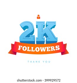 Vector thanks design template for network friends and followers. Thank you 2000 followers card. Image for Social Networks. Web user celebrates a large number of subscribers or followers.