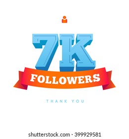 Vector thanks design template for network friends and followers. Thank you 7000 followers card. Image for Social Networks. Web user celebrates a large number of subscribers or followers.