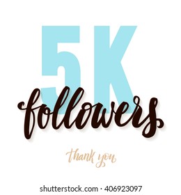 Vector thanks design template for network friends and followers. Thank you 5K followers card. Image for Social Networks. Web user celebrates large number of subscribers or followers. 5000 followers.