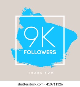 Vector thanks design template for network friends and followers. Thank you 9 K followers card. Image for Social Networks. Web user celebrates large number of subscribers or followers. 