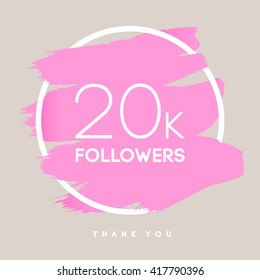 Vector thanks design template for network friends and followers. Thank you 20 K followers card. Image for Social Networks. Web user celebrates large number of subscribers or followers. 