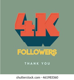 Vector thanks design template for network friends and followers. Thank you 4000 followers card. Image for Social Networks. Web user celebrates a large number of subscribers or followers.