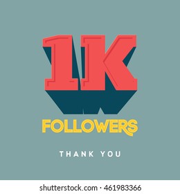 Vector thanks design template for network friends and followers. Thank you 1000 followers card. Image for Social Networks. Web user celebrates a large number of subscribers or followers