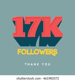 Vector thanks design template for network friends and followers. Thank you 17 000 followers card. Image for Social Networks. Web user celebrates a large number of subscribers or followers