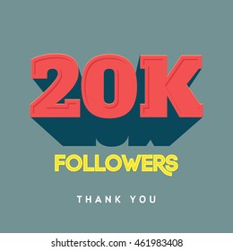 Vector thanks design template for network friends and followers. Thank you 20 000 followers card. Image for Social Networks. Web user celebrates a large number of subscribers or followers