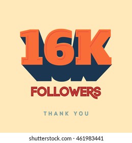Vector thanks design template for network friends and followers. Thank you 16 000 followers card. Image for Social Networks. Web user celebrates a large number of subscribers or followers