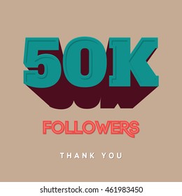 Vector thanks design template for network friends and followers. Thank you 50 000 followers card. Image for Social Networks. Web user celebrates a large number of subscribers or followers