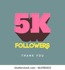 Vector thanks design template for network friends and followers. Thank you 5000 followers card. Image for Social Networks. Web user celebrates a large number of subscribers or followers.
