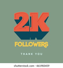 Vector thanks design template for network friends and followers. Thank you 2000 followers card. Image for Social Networks. Web user celebrates a large number of subscribers or followers.