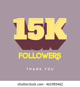 Vector thanks design template for network friends and followers. Thank you 15 000 followers card. Image for Social Networks. Web user celebrates a large number of subscribers or followers