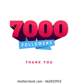 Vector thanks design template for network friends and followers. Thank you 7000 followers card. Image for Social Networks. Web user celebrates a large number of subscribers or followers.