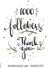 Vector thanks design template for network friends and followers. Thank you 1000 followers card. Image for Social Networks. Web user celebrates large number of subscribers or followers.