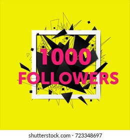 Vector thanks design template for network friends and followers. 1000 followers card. Image for Social Networks. Web user celebrates large number of subscribers or followers