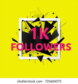 Vector thanks design template for network friends and followers. 1k followers card. Image for Social Networks. Web user celebrates large number of subscribers or followers