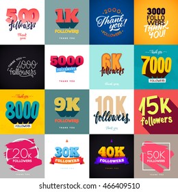 Vector thanks design template Set for network friends and followers. Thank you followers card. Image for Social Networks. Web user celebrates a large number of subscribers or followers.