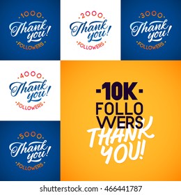 Vector thanks design template SET for network friends and followers. Thank you followers card. Image for Social Networks. Web user celebrates a large number of subscribers or followers