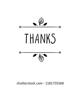 Vector Thanks Illustration, Sign Template, Black Linear Lettering Isolated on White 