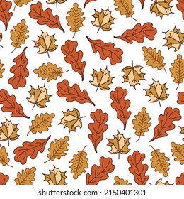 Vector Thanksgiving autumn leaves seamless repeat background. Vector illustration