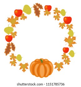 Vector of Thanksgiving card frame with pumpkin,apples and autumn leaves
