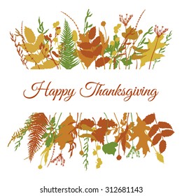 Vector Thanksgiving card with hand drawn branches of wild plants. Invitation or greeting card. Cool design elements.