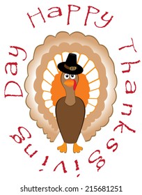 vector thanksgiving card with turkey in a hat