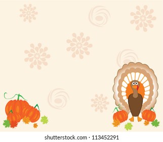vector thanksgiving day card with turkey and pumpkins