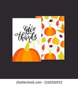 Vector Thanksgiving day greeting card, flyer, banner, poster templates. Hand drawn symbols, pumpkin pie, turkey and handwritten lettering. Thanksgiving day vector collection.