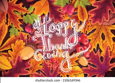 Vector Thanksgiving Day hand-drawn autumn bacgkround with lettering.