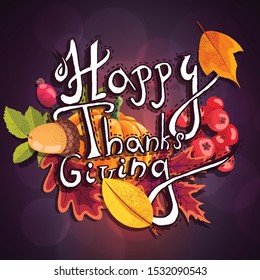 Vector Thanksgiving Day hand-drawn autumn bacgkround with lettering.