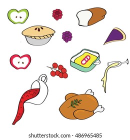 Vector thanksgiving food doodles on white background