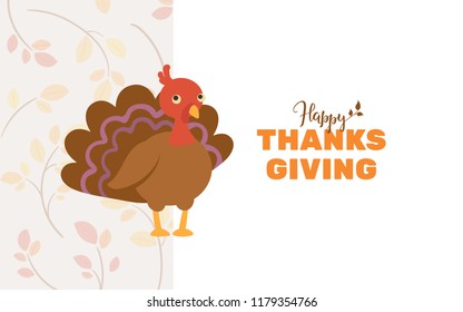 Vector Thanksgiving greeting card, flyer, banner or poster. Turkey icon, autumn pattern and typography with handwritten lettering. Template for party invitation.