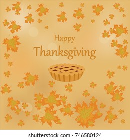 Vector of Thanksgiving greeting card with traditional apple pie,maple leaves and word Happy Thanksgiving