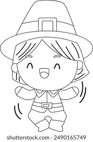 a vector of a thanksgiving pilgrim in black and white coloring