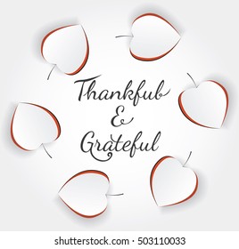 Vector thanksgiving poster with lettering. Creative paper cut out red leaves. Template for sale, banner, poster, advertisement. Notch out fall symbol. Seasonal illustration