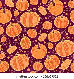 vector Thanksgiving pumpkins seamless pattern background with hand drawn elements