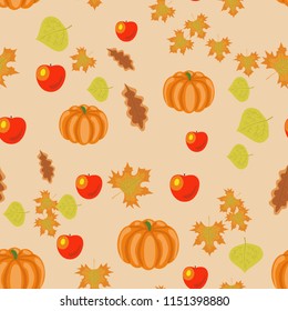 Vector of thanksgiving seamless pattern with apples,pumpkin and autumn leaves
