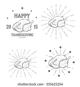 Vector thanksgiving vintage logotypes set . Retro emblems collection . Holiday turkey label , 