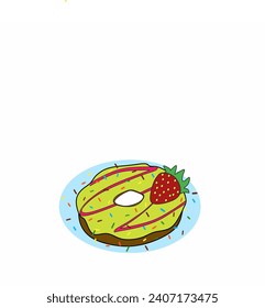 The vector that forms the donut is green with strawberries on top and a sprinkle of granules