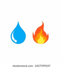 The vector that forms fire is red and water is blue