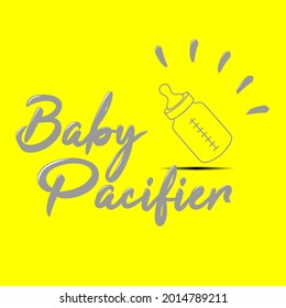 un vector que dice "Pacificador bebé" en gris y amarillo con un boceto de un pacificador de bebé
