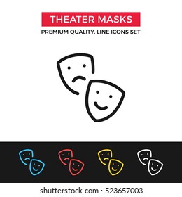 Vector theater masks icon. Drama, tragedy and comedy, Thalia and Melpomene. Premium quality graphic design. Signs, symbols, simple thin line icons set for website, web design, mobile app, infographics