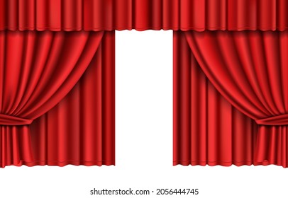 Vector theatrical red curtain, silk or velvet fabric for decoration.