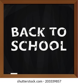 Vector thematic illustration. Realistic chalkboard with back to school type. Solid but playfully back to school template.